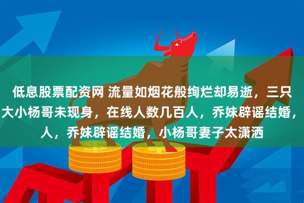 低息股票配资网 流量如烟花般绚烂却易逝，三只羊复播流量断崖，大小杨哥未现身，在线人数几百人，乔妹辟谣结婚，小杨哥妻子太潇洒